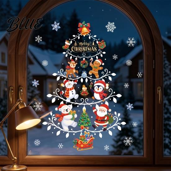 Festive Shop Window Decorations Reusable Christmas Clings Double Sided PVC Static Glass Stickers Snowman Snowflake Elk No Glue Decoration