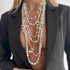 KunJoe Luxury Multilayer Imitation Pearl Long Tassel Necklace for Women Bridal Elegant Pendant Sweater Chain Wedding Jewelry New