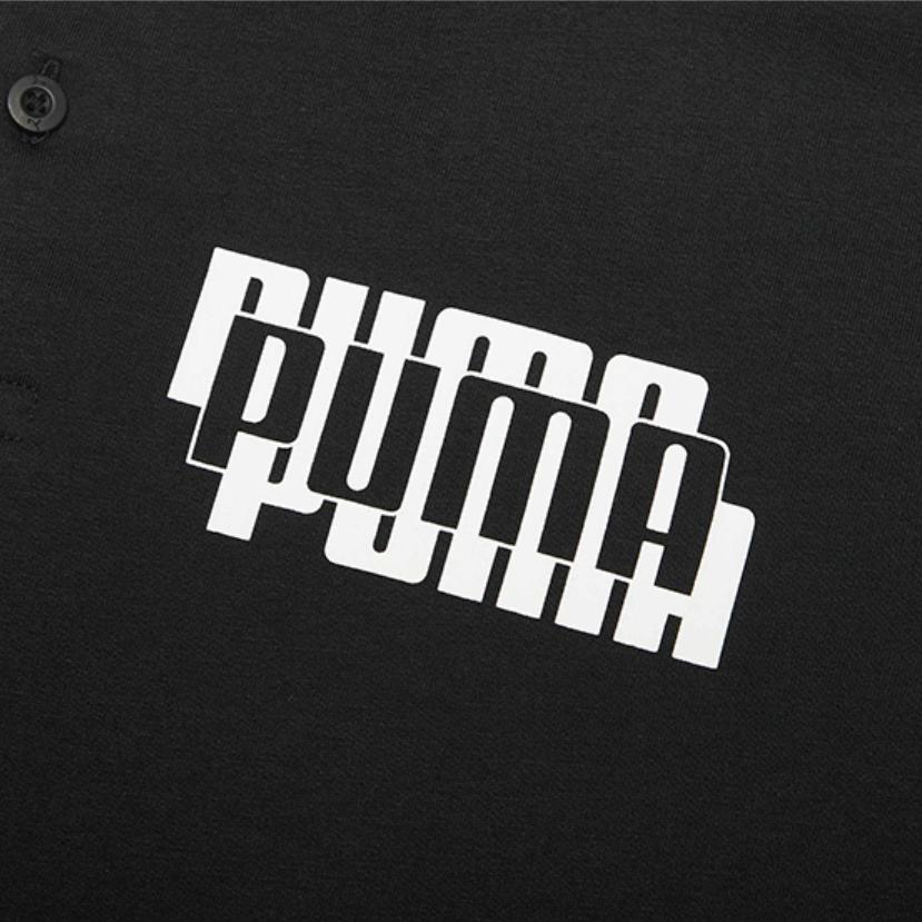 Puma Letter Logo Printed Short Sleeve Polo Shirt Men tops Black 844186-01