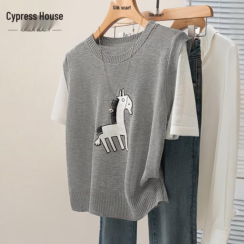 Women s Faux Two-Piece Knit Cartoon Short Sleeve T-Shirt OS