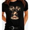 T-shirt Fille Chignon Imprimé Léopard T-shirt Décontracté Tendance Vie de Maman Vêtements de Rue Romantiques Hauts