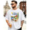 Lake Como Graphic T-Shirt with Lake View, Sailboats, Wine Glasses, Italian Travel Illustration Style Men'S Shirt