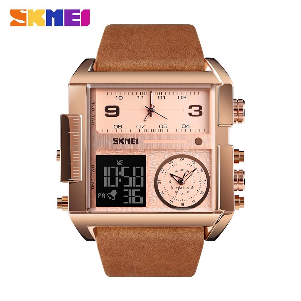 SKMEI Stainless Steel Mens Watches Quartz Military Sports Waterproof LED Digital Wristwatches