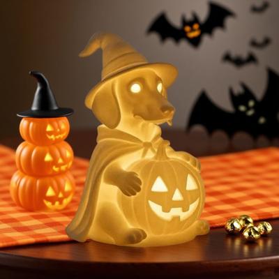 Dachshund Ghost Lamp Halloween Glowing Ghost Dog Lamp Cute Dog Pumpkin Statue Night Light for Home Bedroom Shelf Table Centerpiece