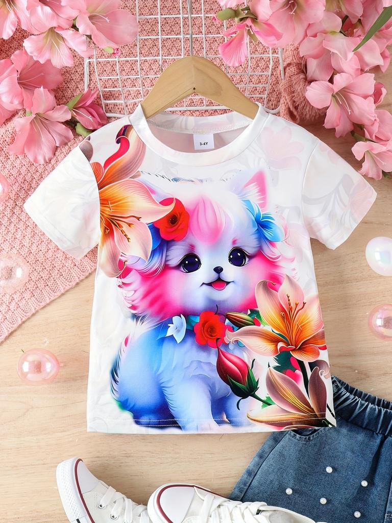 Fashion Girl Horse T-shirt Animal 3D Printing T-shirt Girl Summer Outfit Short Sleeved Top T-shirt Cute Girl Clothing