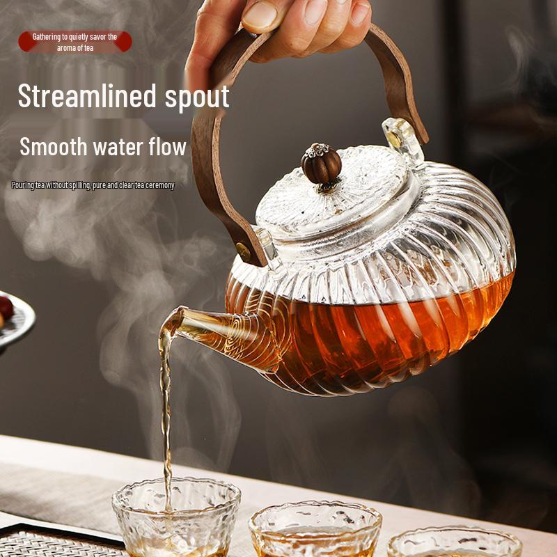 Pumpkin-Shaped High-Temperature Resistant Glass Teapot with Handle for Stove and Electric Ceramic Stove Heating.