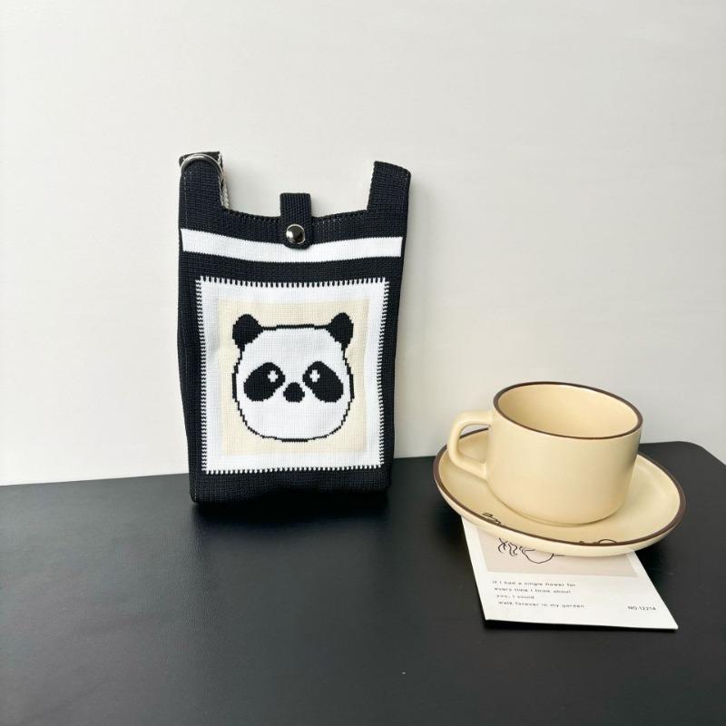 Panda Mobile Phone Bag Cute Knitted Bag High Sense Personality Versatile Dopamine Shoulder Messenger Bag Dopamine Wind