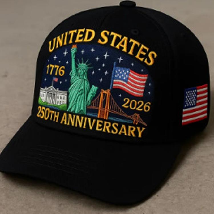 Gedenk-Baseballkappe zum 250. Gründungsjubiläum der USA Premium 3D-Druckdesign Feierhut Verstellbarer Hinterriemen