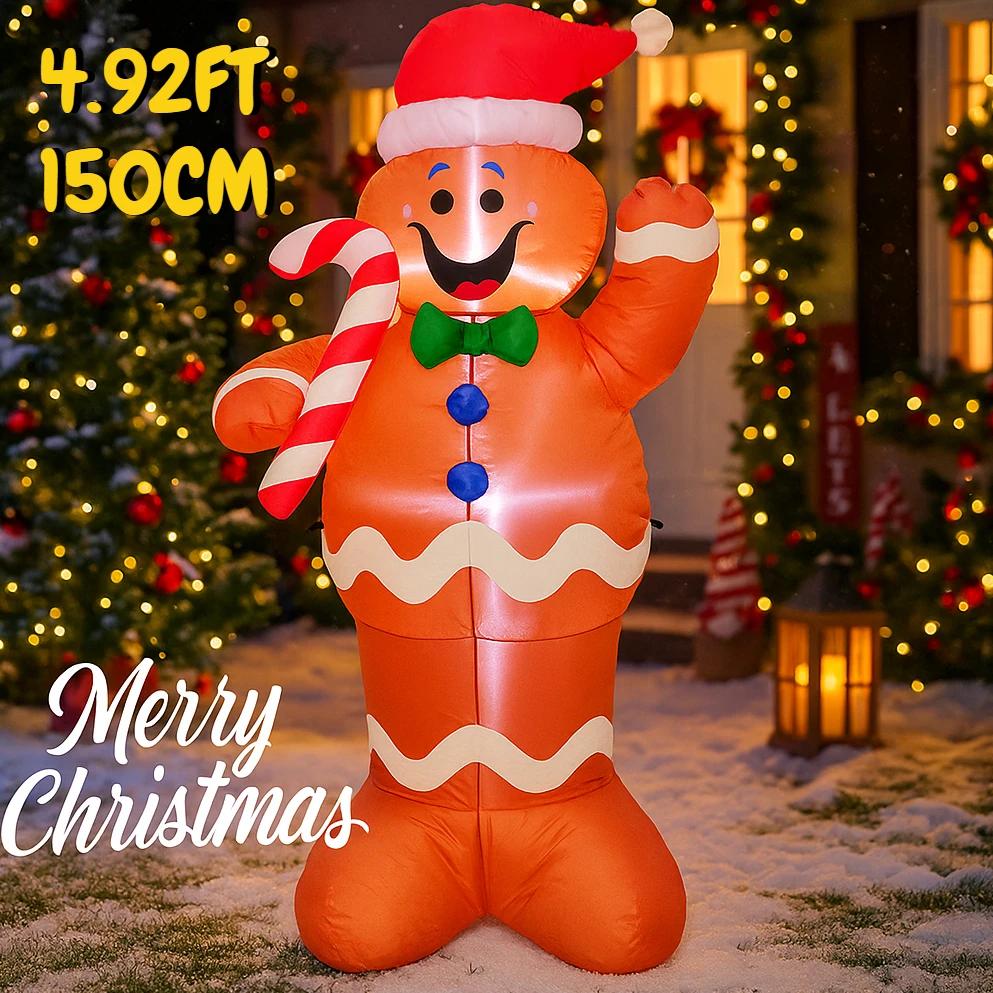 4.92FT Christmas Inflatable Toys With LED Lit Xmas Gingerbread Man Festive Gift Supplies Home Ornament Christmas Yard Decoration