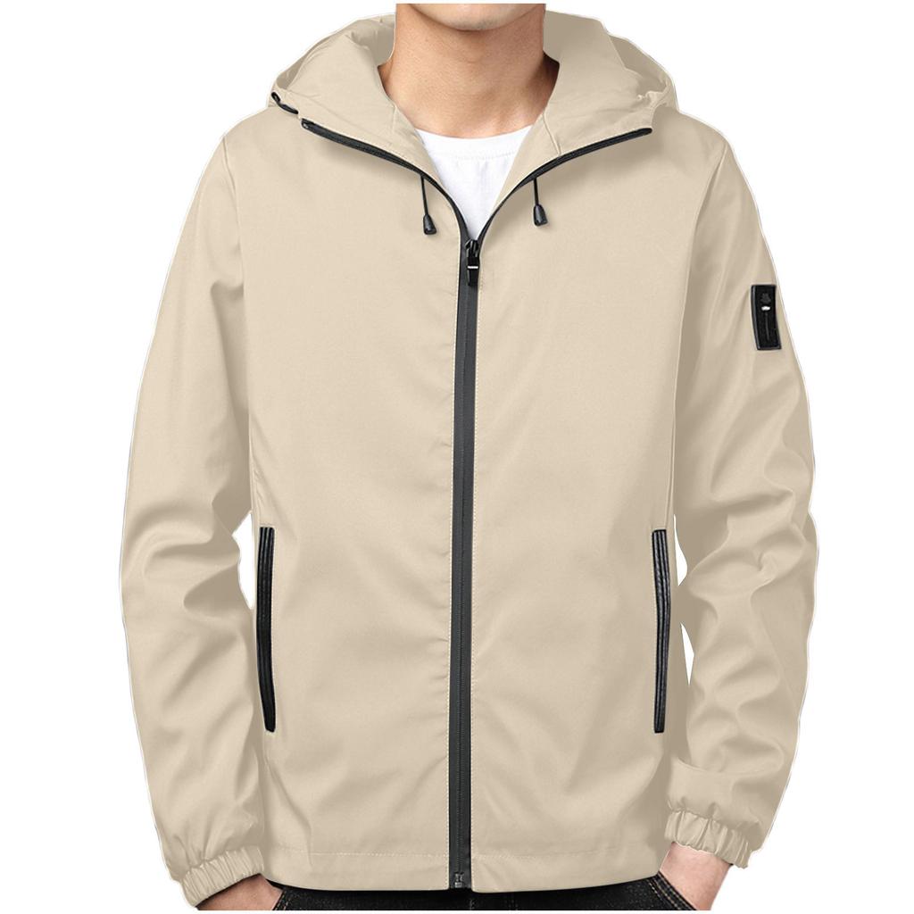 Men S Casual Hooded Jacket Long Sleeve Solid Color Multi Pocket