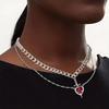 Crystal Heart and Swords Zircon Pendant Necklace for Women Men Adjustable Neckchain Silver/Gold Plated Chain Choker