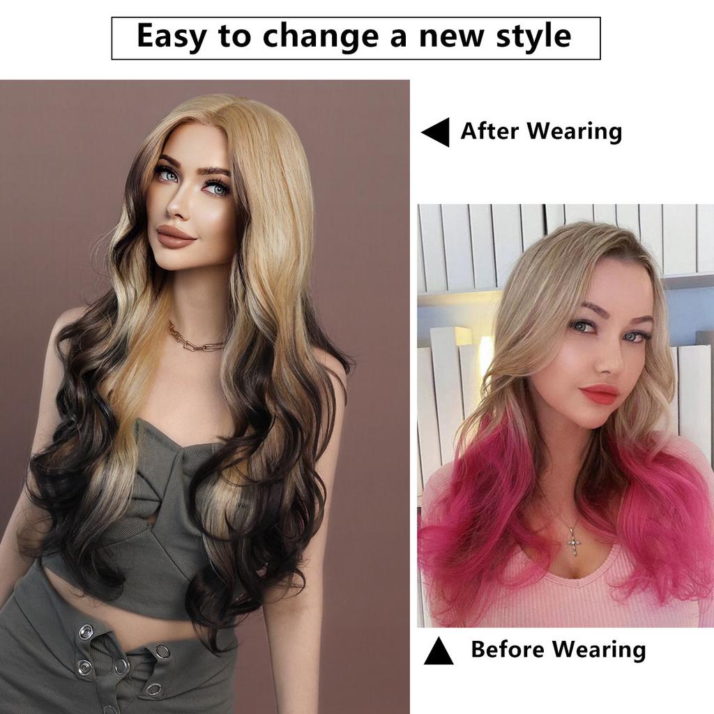Women's  Simulation Wig 13*4 Lace Front Wig Ombre Blonde Body Wavy Beauty Decoration  Kanekalon Wig