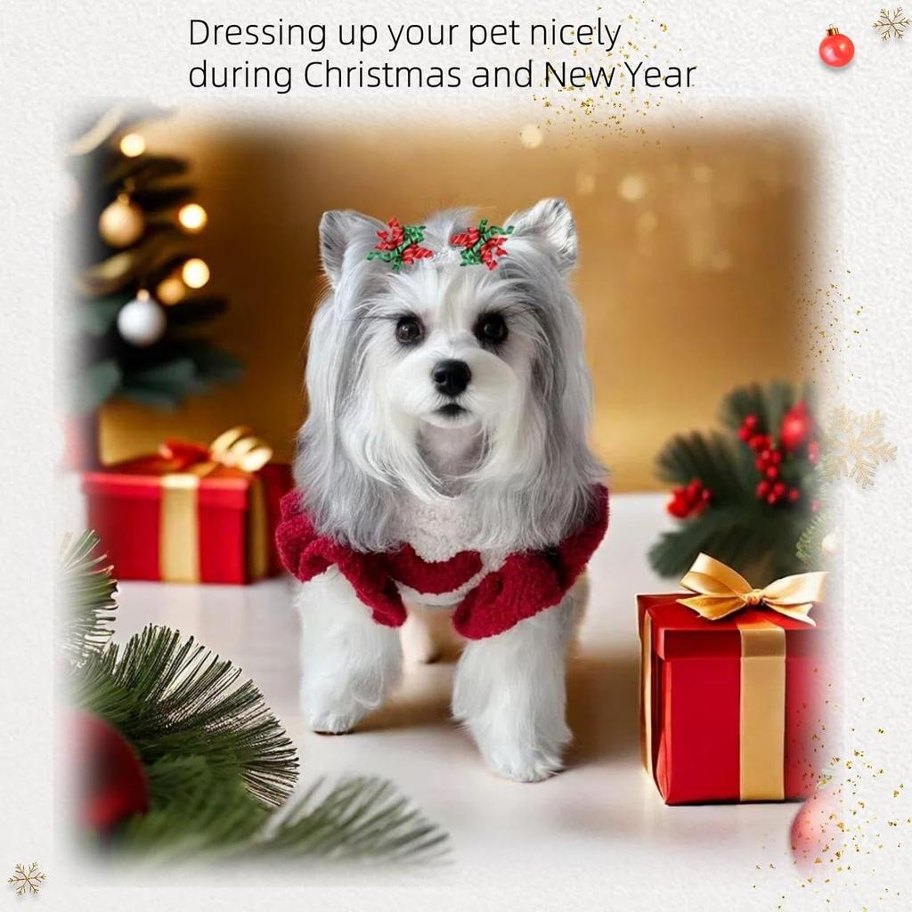 20pcs Curly Christmas Dog Bows Dogs Christmas Hair Bows with Rubber Bands Puppy Grooming Bows for Small Dogs Cats (A#)