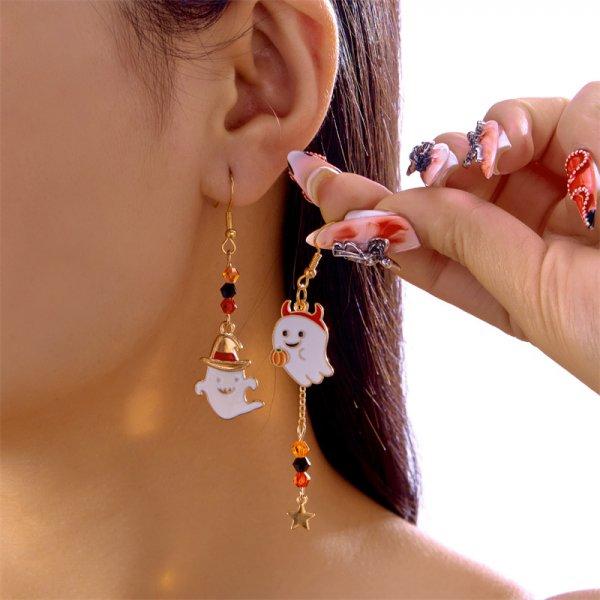 

Cute Ghost Asymmetrical Halloween Cartoon Ghost Earrings for Women Long Tassel Earrings Festival Party Accessories Gift