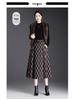 Spring 2026 High-Waist Grid Pleated A-Line Midi Skirt