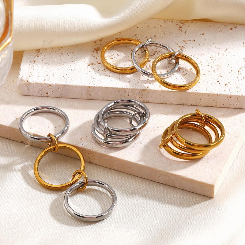 Hip Hop Multi-Layer Plain Circle Stainless Steel Ring for Women Fashion Stackable Index Finger Rings Personality Party Jewelry