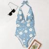 Women Swimsuit Neck Deep V Floral Print Bathing Suit Tummy Control Ruched Swimwear for Beach Pool