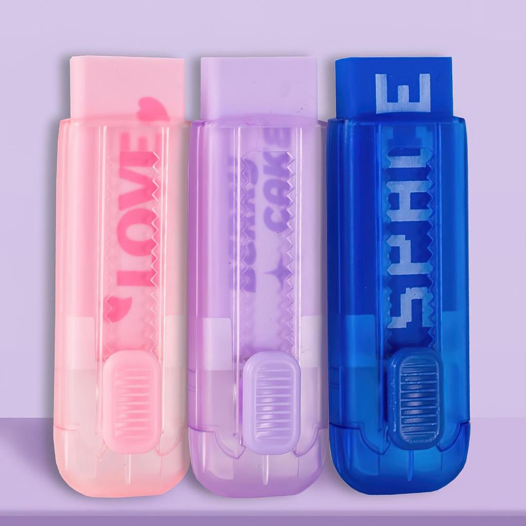 Cartoon Eraser & Refill Set Push Type Refillable Less Dust Cleaning Correcting Tools Office School