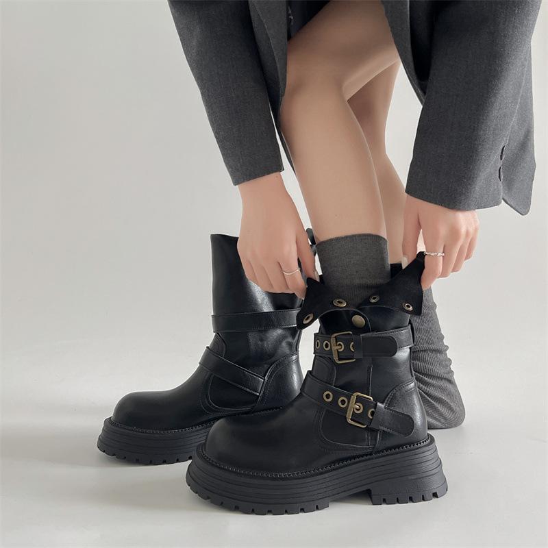 Britischer Stil schlichte braune Plateau-Martin-Stiefel Damen Sommer 2025 neue lässige dünne Western-Mode Kurzstiefel