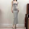 U-neck low-cut button-fitting dress, long dress, pure lust, Spice Girl sleeveless hip-wrapped skirt, slim bottom vest skirt