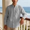 New Spring/Autumn Linen Long-Sleeved Men's Shirt Casual Beach Holiday Stand-Up Collar Commuter Shirt
