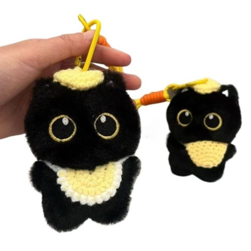 Kawaii Černé Kotě Pískací Plyšové Klíčenky Roztomilý Kočičí Přívěsek na Tašku Ozdoba na Batoh Kreslené Plyšové Zvířátko Dekorace Dárky