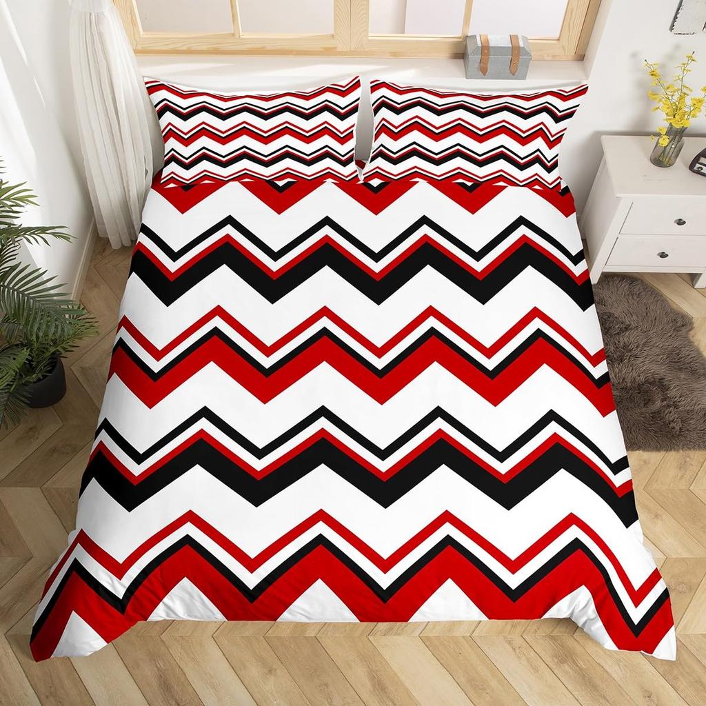 Geometric Modern Duvet Cover King Queen Black Gray Blue Comforter Cover with 2 Pillowcases Retro Stripes Geometry Bedding Set