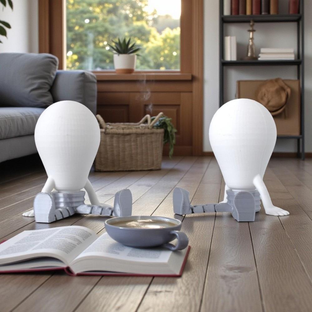 3D Printed Glowing Bulb Figurine Glow-in-the-Dark Simulation Bulb Desktop Ornament Novelty Plastic Luminous Sitting Figure