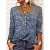 Autumn Winter Women's Long Sleeved Printed V-neck Loose T-shirt for Women