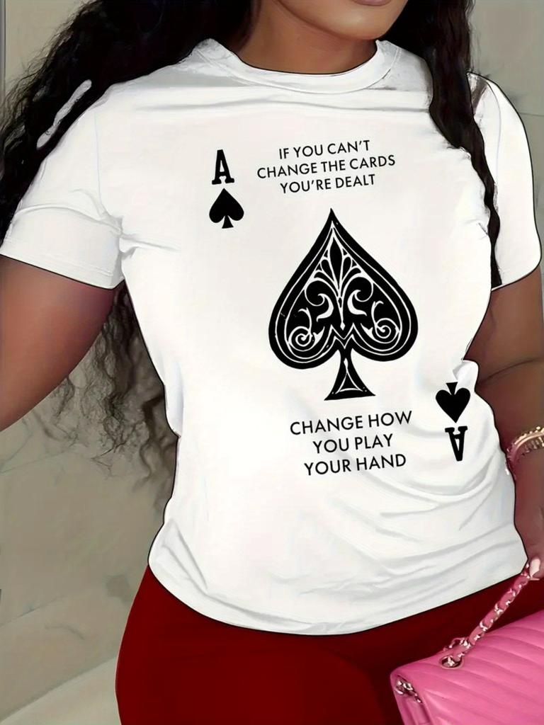 Casual Short Sleeve Crew Neck Top Featuring Women'S Ace of Spades Graphic T-Shirt