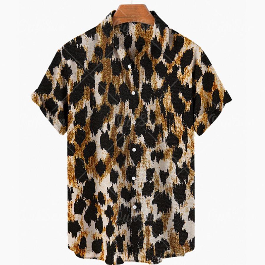 Short Sleeve Leopard Men's Shirts For Man Clothing Hawaiian Fashion 3D Print Thin Lapel Floral Casual Oversized Imported Camisa