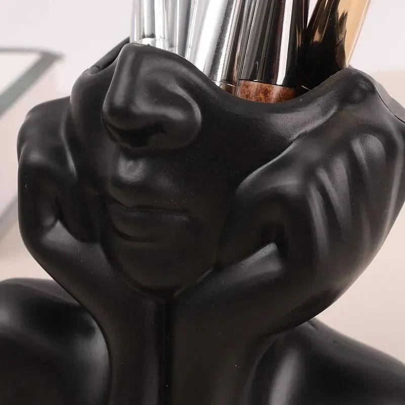 Abstract Human Face Pen Holder Storage Organizer Desk Accessory Modern Sculpture Office Supply Container with Packaging Bag