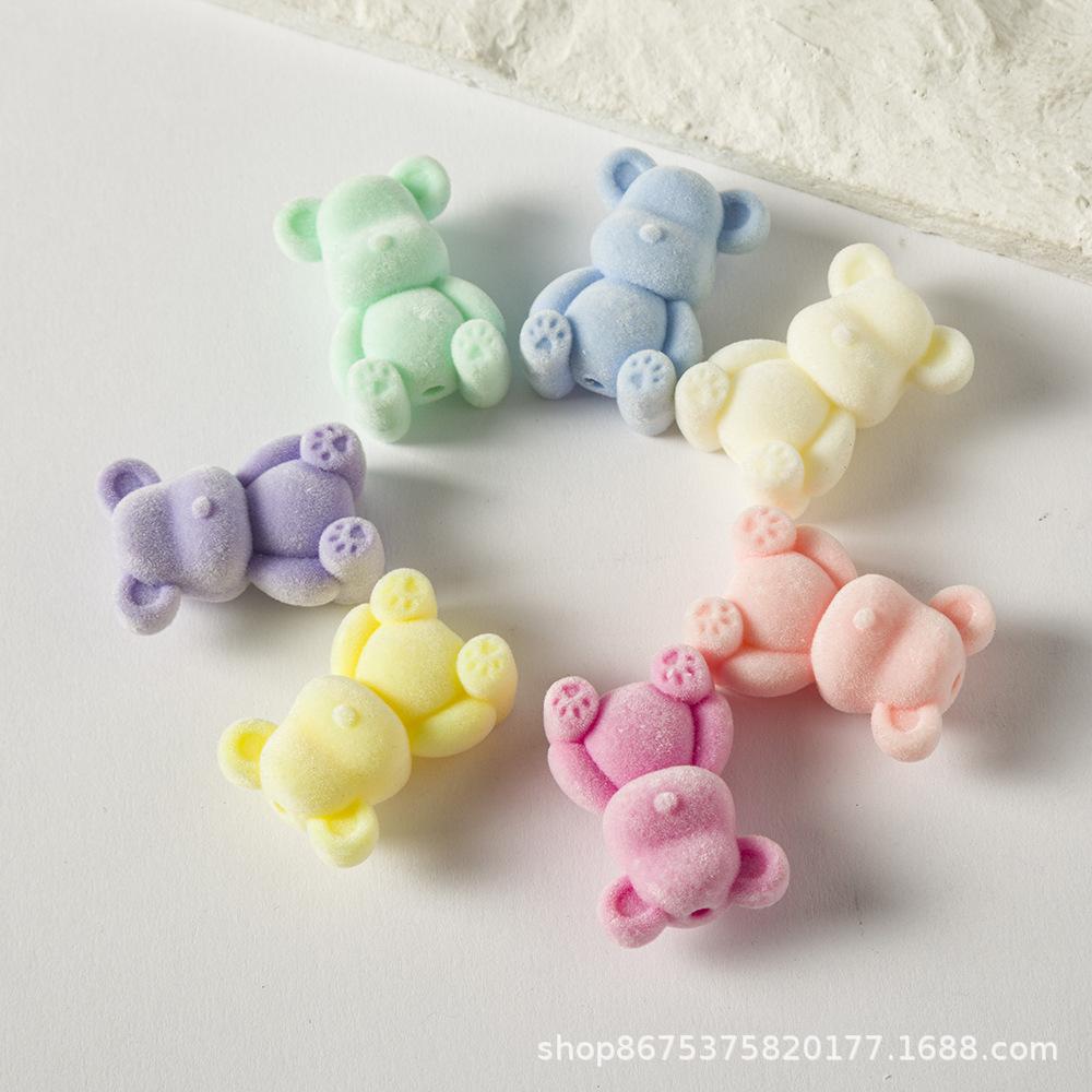 Z10 10pcs Cartoon Candy Cat Paw Flocking Bear Spacer Bead Vertical Hole Acrylic Beads Jewelry Bracelet Necklace Diy Material