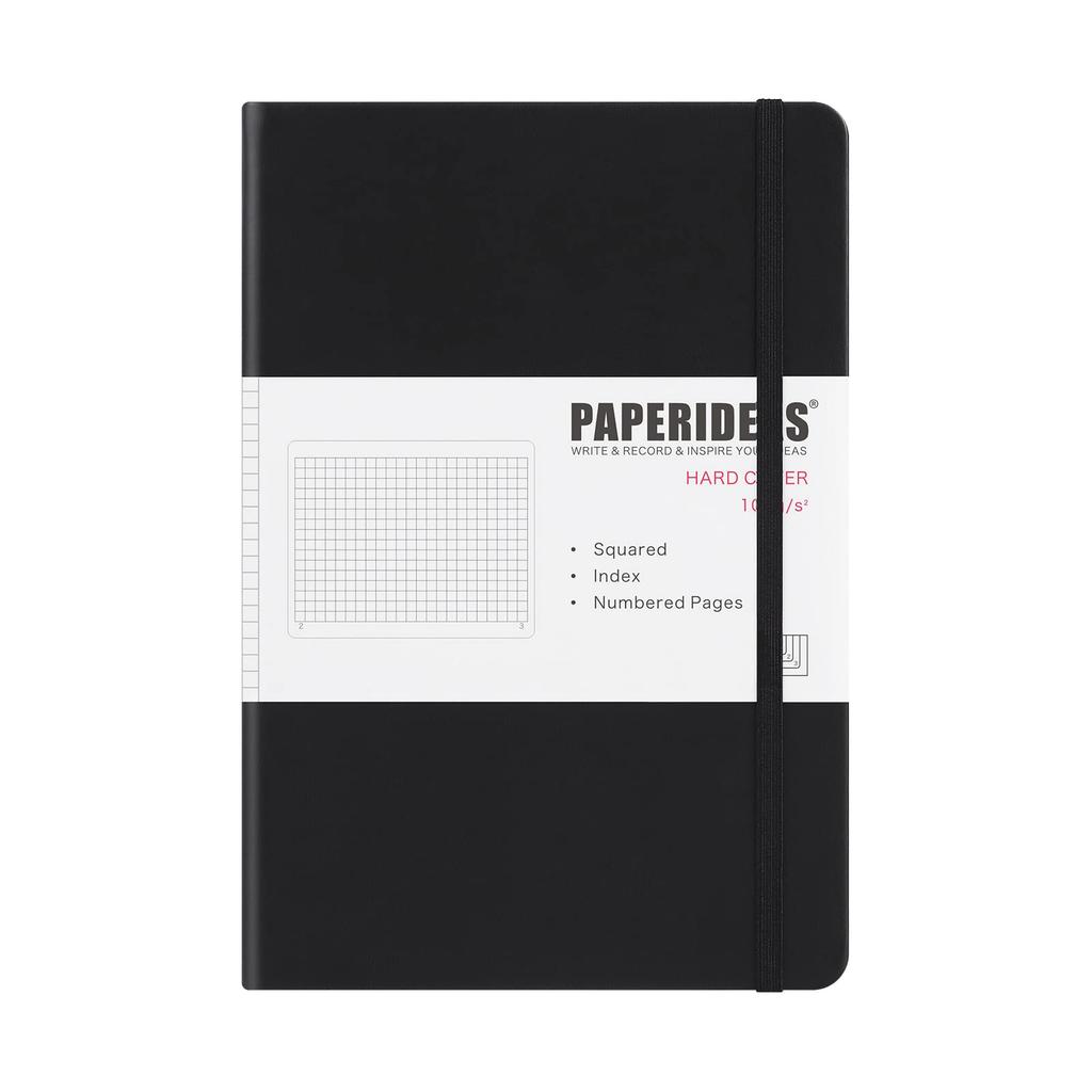 PAPERIDEAS A5 Hardcover Notebook, (Grid, Black)