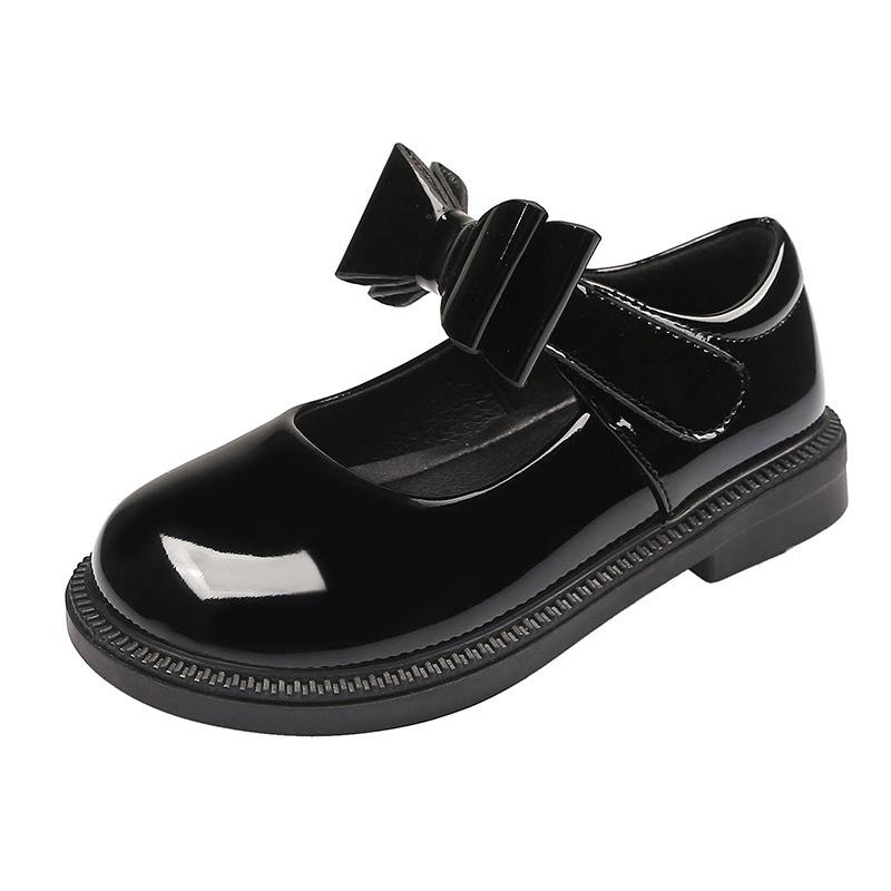 Children's Leather Shoes 2025 New Bow Girl Princess Shoes Soft Sole Casual Student Black Performance Shoes