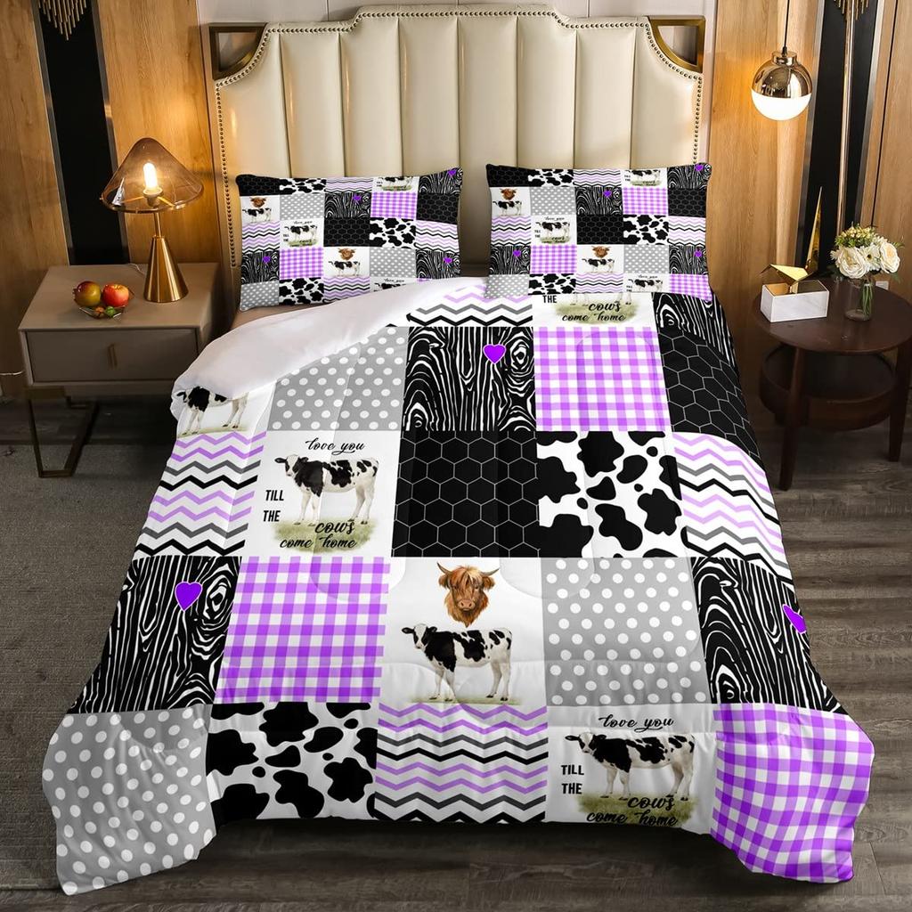 Cow Print Duvet Cover Twin Size, 3 Pieces Cow Bedding Set with 2 Pillowcases, Black and White Comforter Cover Bedroom Decor
