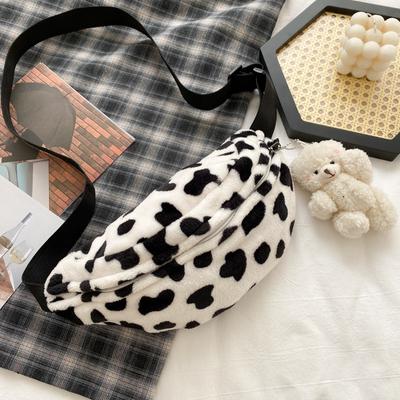 Lady Small Bag Women Plush Chest Bag Female Oblique Satchel Leisure Fashion Cow Pattern Crossbody Bag