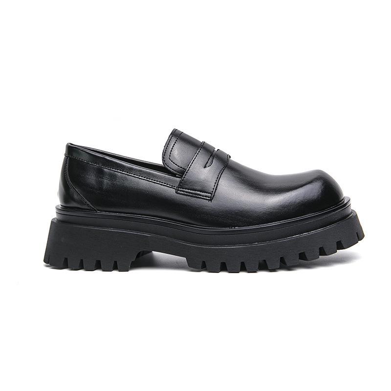 Spring Men's British Thick-Soled Leather Loafers: Trendy Casual Slip-On Shoes