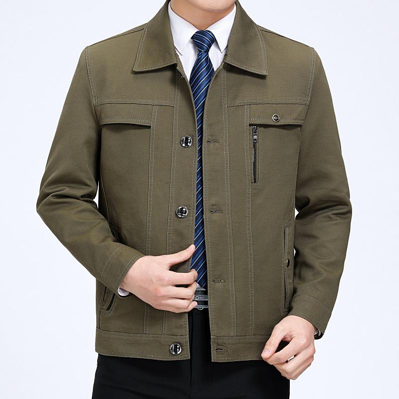 Men's Pure Cotton Casual Jacket for Spring and Autumn - Middle-Aged and Elderly Turn-Down Collar Coat