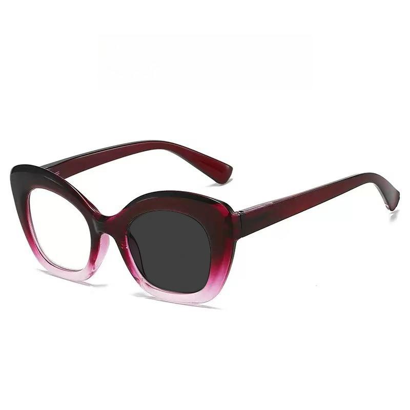 Retro Cat Eye Photochromic Reading Glasses Women's High-end Fashion Large Frame Anti Blue Light Glasses Diopter To +4.0