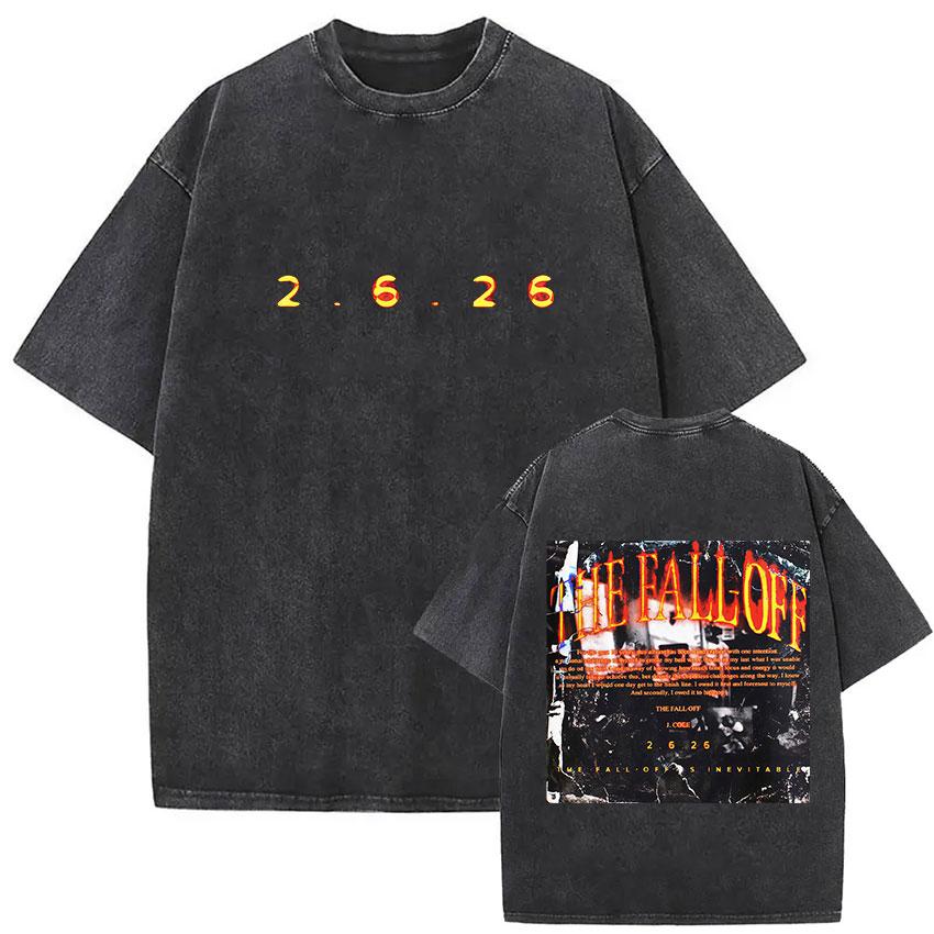 Vintage Washed J Cole T Shirts The Fall Off North America Tour Graphic Tshirt womenClothing Hip Hop Short Sleeve Tshirt