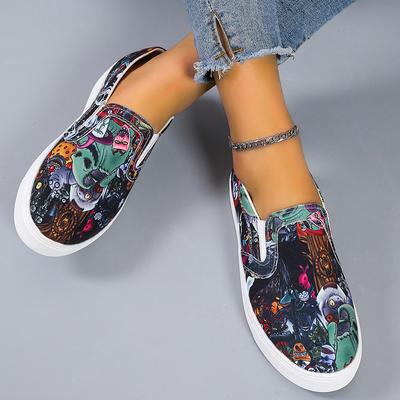 Souhait commerce extérieur grande taille tête ronde bouche peu profonde toile basse chaussures femmes européennes et américaines pied graffiti chaussures de planche paresseuses ebay