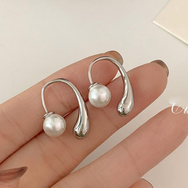 PONYKISS Настоящее Стерлинговое Серебро Жемчужные Крючки Серьги-Хугги Для Женщин Модные Изящные Минималистичные Аксессуары