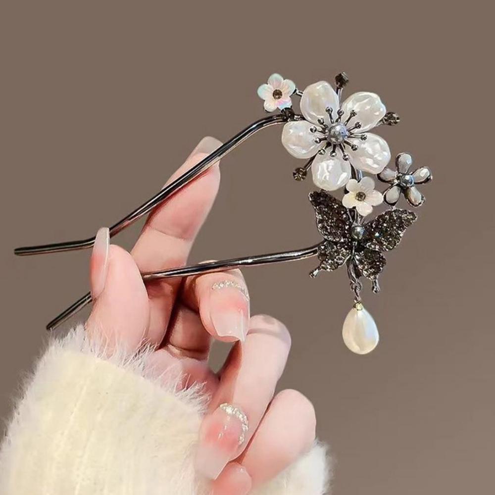 Fashion Chinese Style Flower Butterfly Hairpin Chopsticks Women Elegant U Shape Sticks Headwear Hanfu Hair Accessories Jewelry