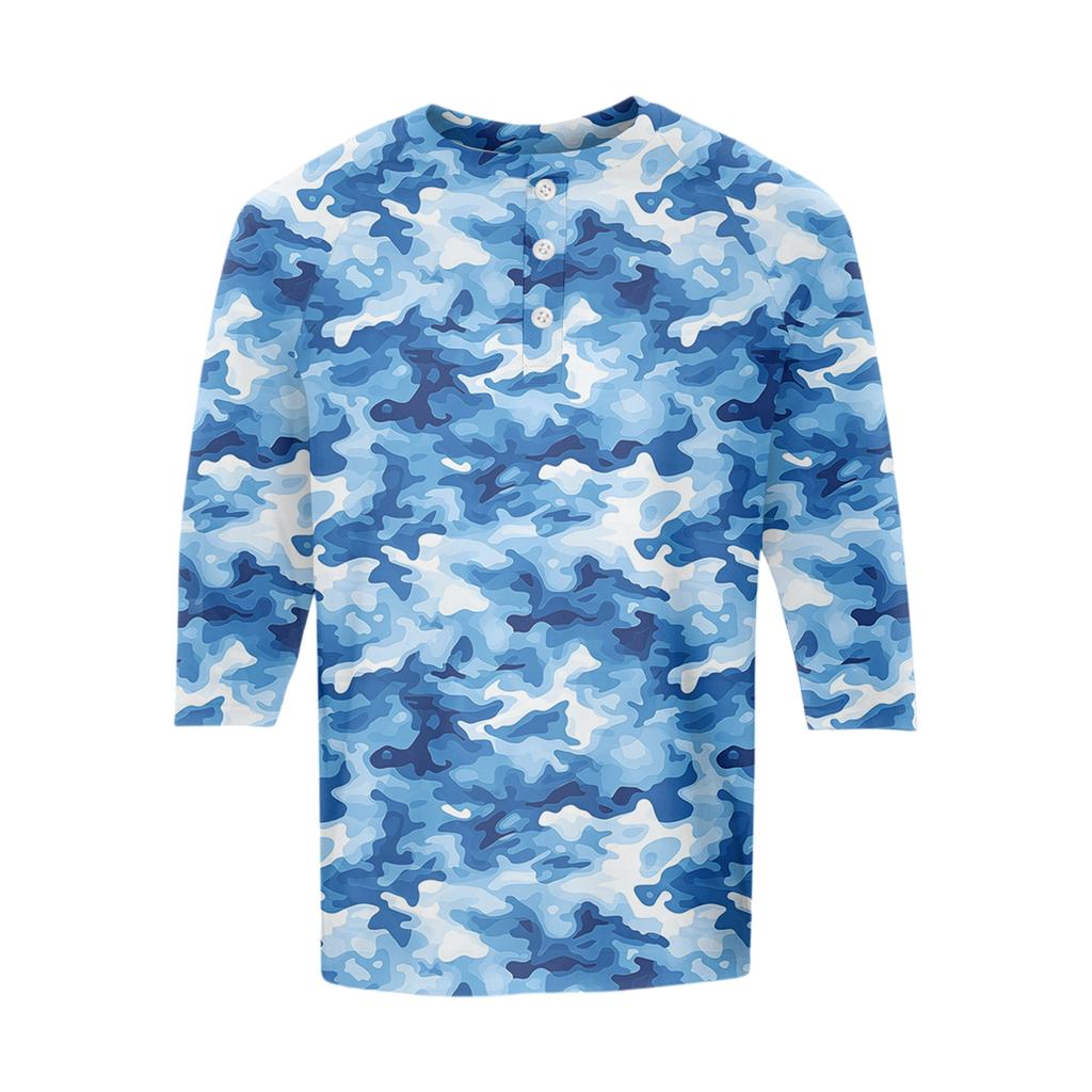 Herren-Raglan-Top mit 3/4-Ärmeln und kontrastfarbener Knopfleiste
