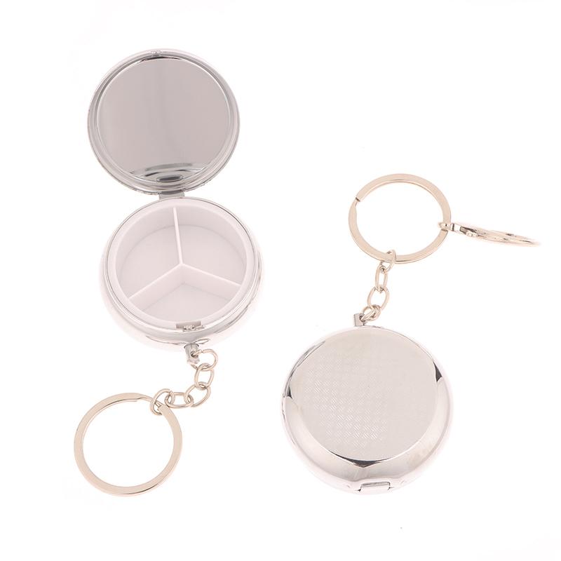 Round Storage 3-Compartment Metal Small Pill Box Outdoor Portable Mini Foldable Pockt Pill Capsule Holder Case Organizer