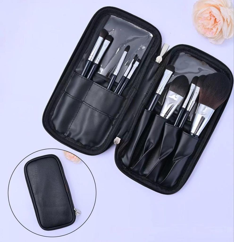 Black Waterproof Double Zipper Makeup Brush Storage Bag - Portable Multifunctional Organizer