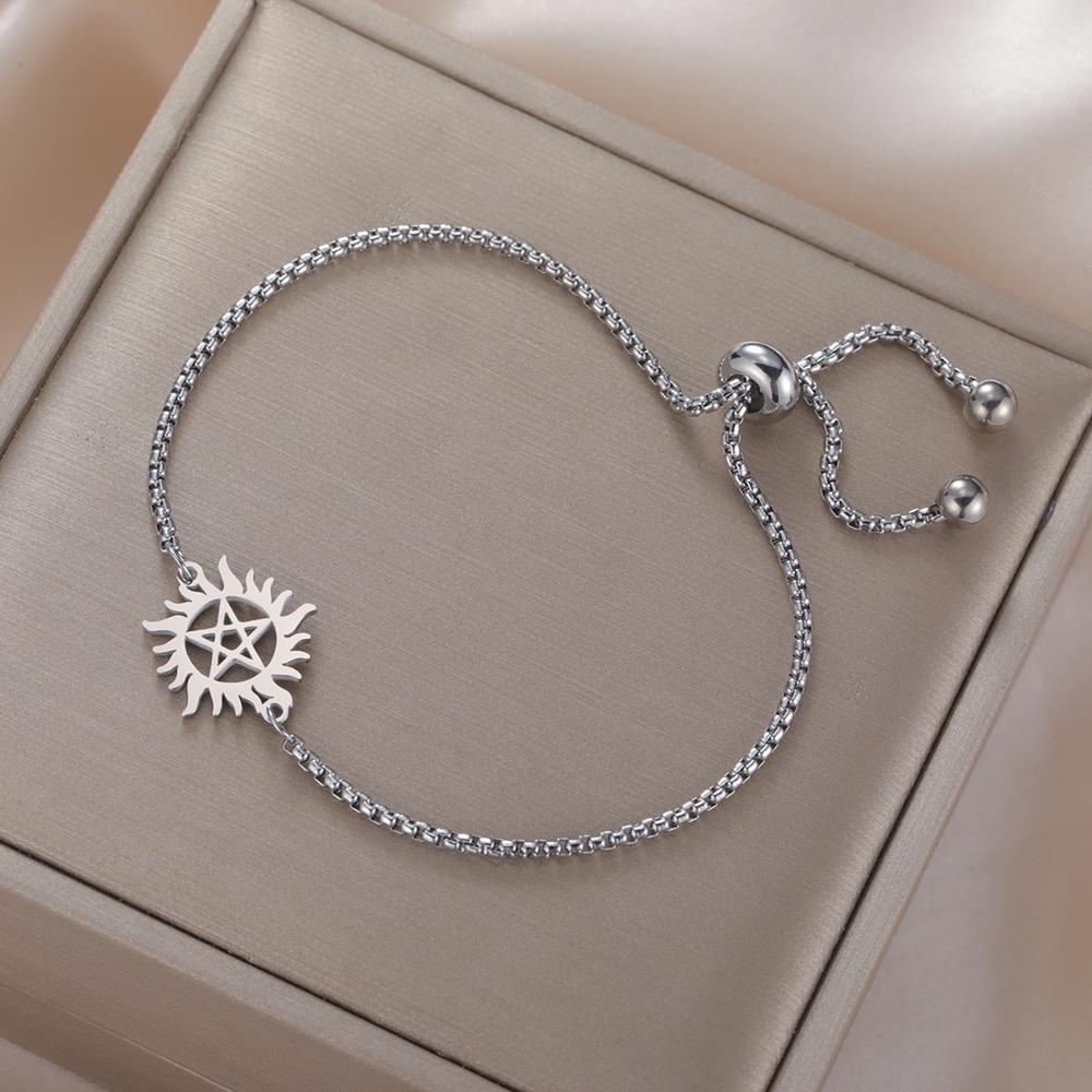 Dawapara Vintage Pentagram Bracelet Sun Supernatural Pentacle Charm Bracelet Wiccan Couple Jewelry Stainless Steel Gift
