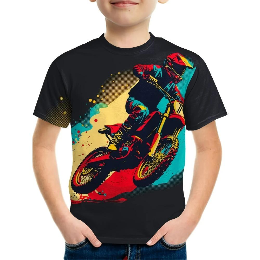 Kids Clothing T-Shirts for Boys Short Sleeve Kids T-Shirts 3D Motorcycle Printed Clothes Children Top Summer Girl T-shirt
