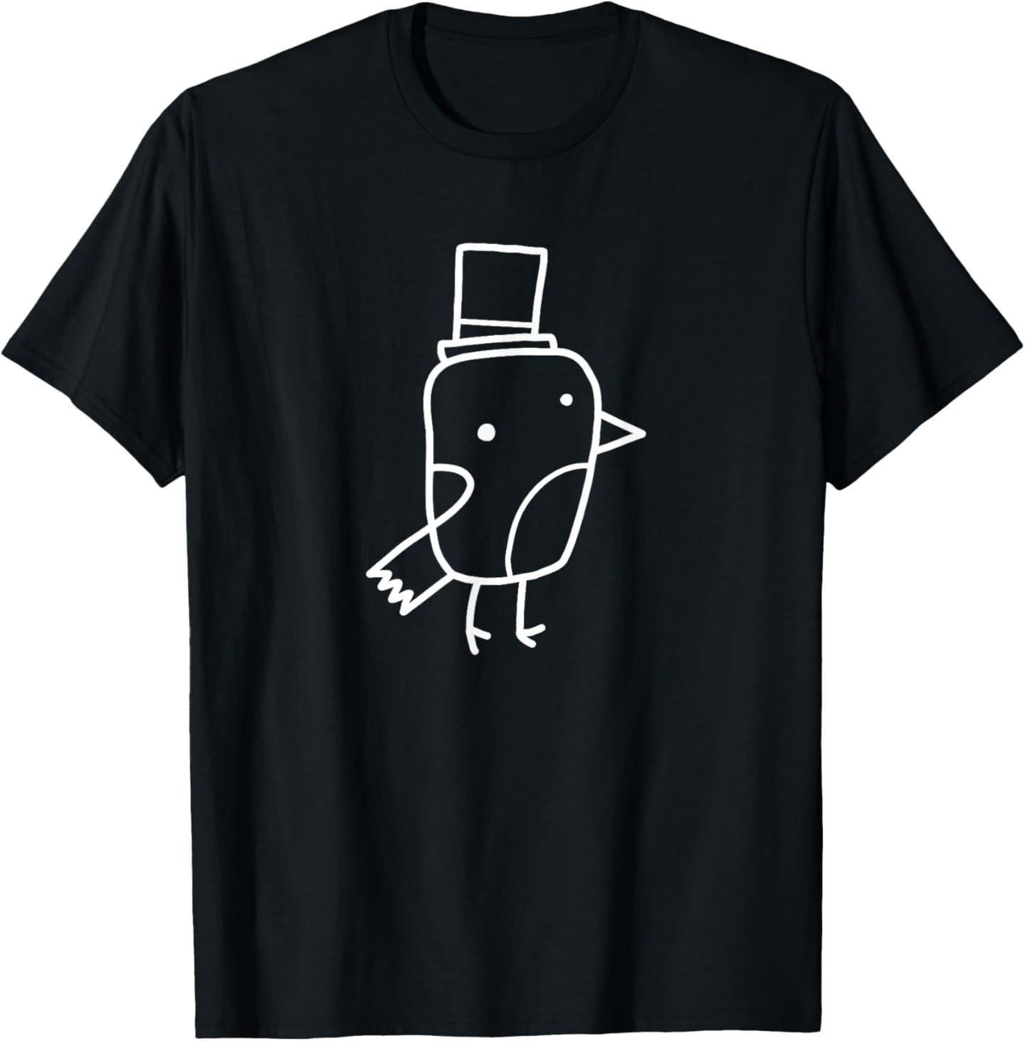 Minimalist Line Art Gentleman Bird Doodle Graphic Tshirt Unisex Casual Daily Tops 100 Cotton Streetwear Vacation Daily Tops S